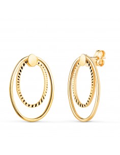18K PENDIENTES ORO AMARILLO DOBLE ARO OVAL LISO Y TALLADO. MEDIDA: 19X13 MM. CIERRE PRESION