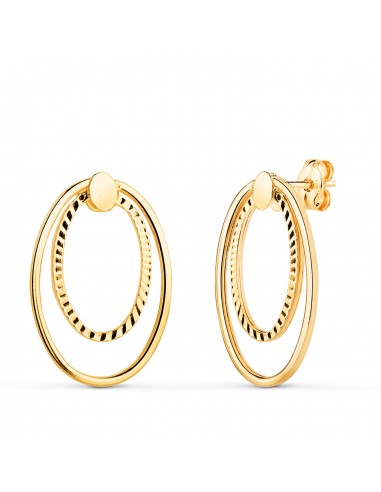 18K PENDIENTES ORO AMARILLO DOBLE ARO OVAL LISO Y TALLADO. MEDIDA: 19X13 MM. CIERRE PRESION