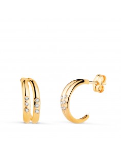 18K PENDIENTES ORO AMARILLO DOBLE ARO BANDAS CON CIRCONITAS  MEDIDA: 13 X 4 5 MM. CIERRE PRESION