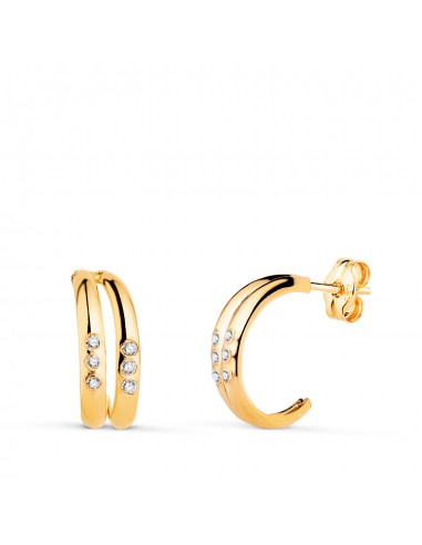 18K PENDIENTES ORO AMARILLO DOBLE ARO BANDAS CON CIRCONITAS  MEDIDA: 13 X 4 5 MM. CIERRE PRESION