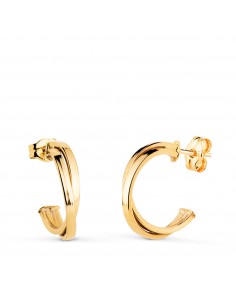 18K PENDIENTES ORO AMARILLO DOBLE ARO CRUZADO. MEDIDA: 15X3 MM. CIERRE PRESION