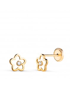 18K PENDIENTES ORO AMARILLO FLOR CALADA CON CIRCONITAS. MEDIDA: 6 X 6 MM. CIERRE TUERCA