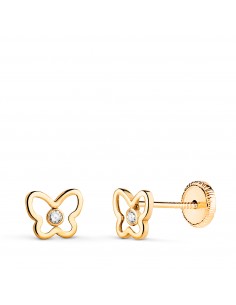 18K PENDIENTES ORO AMARILLO MARIPOSA CALADA CON CIRCONITAS. MEDIDA: 6 5 X 5 MM. CIERRE TUERCA