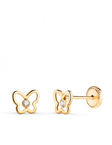 18K PENDIENTES ORO AMARILLO MARIPOSA CALADA CON CIRCONITAS. MEDIDA: 6 5 X 5 MM. CIERRE TUERCA