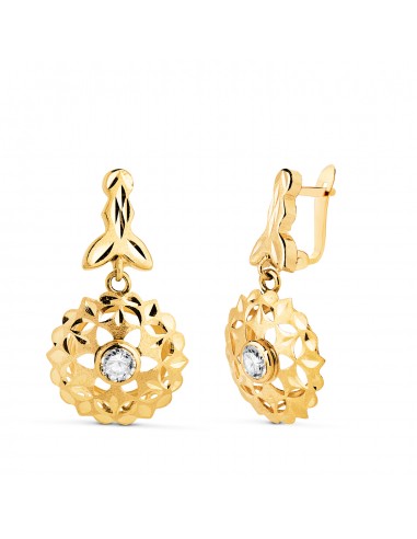 18K PENDIENTES ORO AMARILLO CUBANAS TALLADAS CON CIRCONITA 26 X 14MM. CIERRE CATALAN