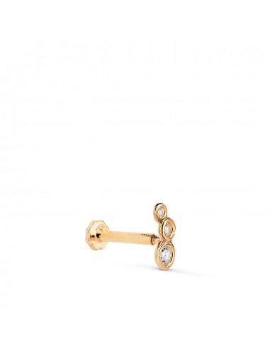 18K PIERCING DE OREJA ORO AMARILLO CON 3 CIRCONITAS 6 5X3 MM. GRUESO BARRA 1.20 MM. CIERRE TUERCA