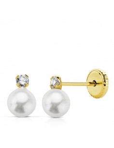 18K PENDIENTES ORO AMARILLO PERLAS GARRAS. 6 X 3,5 MM