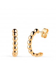 18K PENDIENTES ORO AMARILLO MEDIO ARO ABIERTO DE BOLAS EN BRILLO. MEDIDA: 15X3 MM. CIERRE PRESION