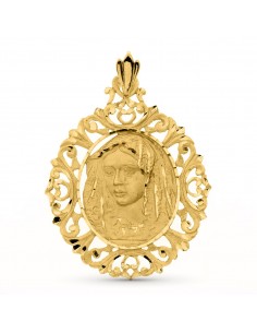 18K MEDALLA ORO AMARILLO VIRGEN DE LA MACARENA CERCO 52X42 MM