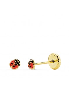 18K PENDIENTES MARIQUITA ESMALTE 3 X 3 MM.