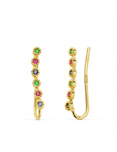 18K PENDIENTES ORO AMARILLO TREPADORES CIRCONITAS COLORES. 15 X 2 MM.