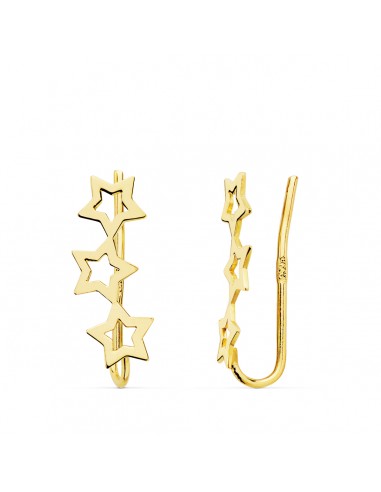 18K PENDIENTES ORO AMARILLO TREPADORES 3 ESTRELLAS 15 X 5 MM.