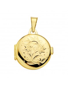 18K GUARDAPELO DIJE PORTAFOTOS REDONDO LABRADO. 21 MM.