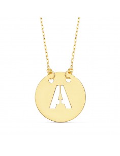 18K COLGANTE ORO AMARILLO LETRA " A " 15 MM CADENA FORZADA 42CM