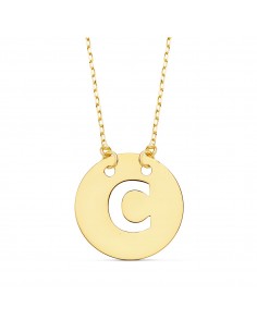 18K COLGANTE ORO AMARILLO LETRA " C " 15 MM CADENA FORZADA 42CM