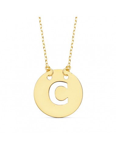18K COLGANTE ORO AMARILLO LETRA " C " 15 MM CADENA FORZADA 42CM