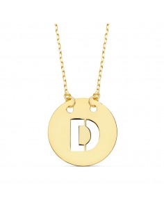18K COLGANTE ORO AMARILLO LETRA " D " 15 MM CADENA FORZADA 42CM