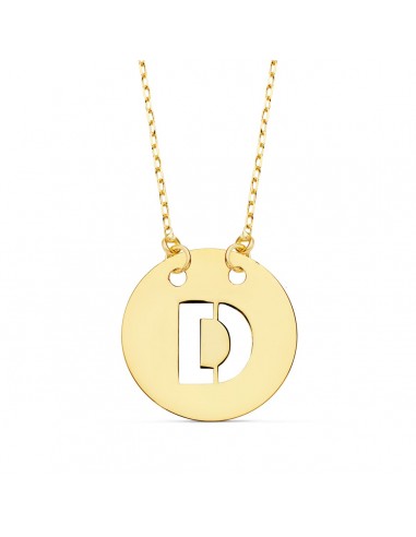 18K COLGANTE ORO AMARILLO LETRA " D " 15 MM CADENA FORZADA 42CM