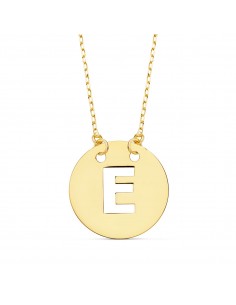 18K COLGANTE ORO AMARILLO LETRA " E " 15 MM CADENA FORZADA 42CM