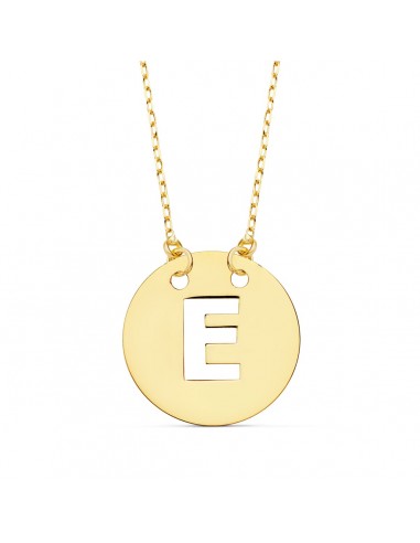 18K COLGANTE ORO AMARILLO LETRA " E " 15 MM CADENA FORZADA 42CM