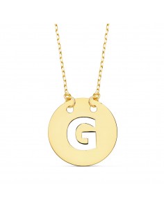 18K COLGANTE ORO AMARILLO LETRA " G " 15 MM CADENA FORZADA 42CM