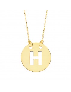 18K COLGANTE ORO AMARILLO LETRA " H " 15 MM CADENA FORZADA 42CM