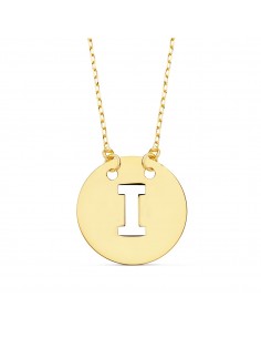 18K COLGANTE ORO AMARILLO LETRA " I " 15 MM CADENA FORZADA 42CM
