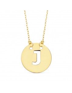 18K COLGANTE ORO AMARILLO LETRA " J " 15 MM CADENA FORZADA 42CM