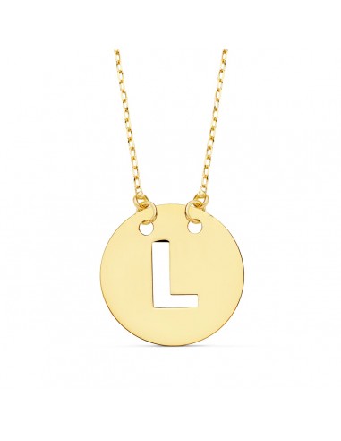 18K COLGANTE ORO AMARILLO LETRA " L " 15 MM CADENA FORZADA 42CM
