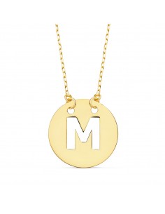 18K COLGANTE ORO AMARILO LETRA " M " 15 MM CADENA FORZADA 42CM