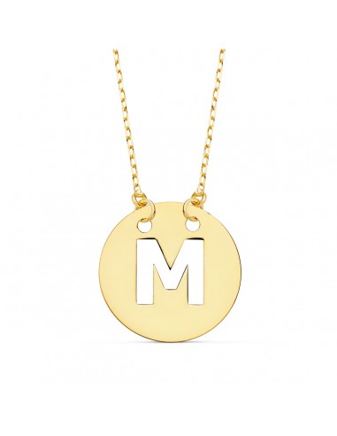18K COLGANTE ORO AMARILO LETRA " M " 15 MM CADENA FORZADA 42CM