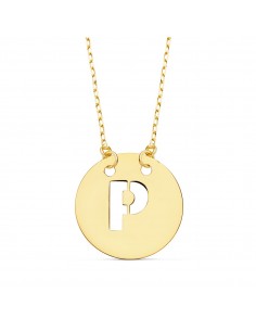 18K COLGANTE ORO AMARILLO LETRA " P " 15 MM CADENA FORZADA 42CM