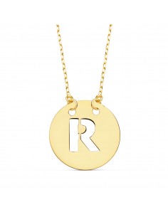 18K COLGANTE ORO AMARILLO LETRA " R " 15 MM CADENA FORZADA 42CM