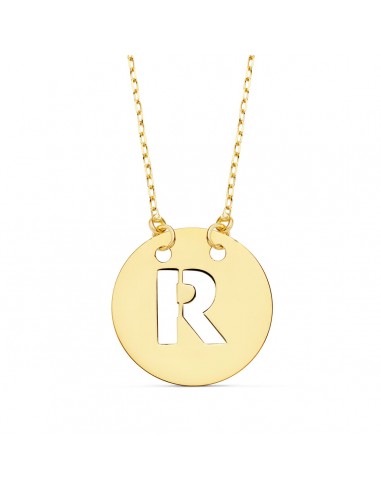 18K COLGANTE ORO AMARILLO LETRA " R " 15 MM CADENA FORZADA 42CM