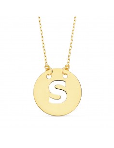 18K COLGANTE ORO AMARILLO LETRA " S " 15 MM CADENA FORZADA 42CM