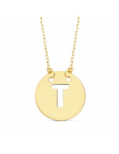 18K COLGANTE ORO AMARILLO LETRA " T " 15 MM CADENA FORZADA 42CM