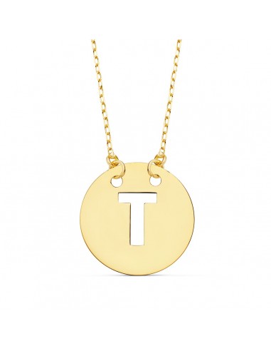 18K COLGANTE ORO AMARILLO LETRA " T " 15 MM CADENA FORZADA 42CM