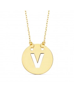 18K COLGANTEORO AMARILLO LETRA " V " 15 MM CADENA FORZADA 42CM