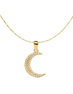 18K COLGANTE AMULETO ORO AMARILLO LUNA CIRCONITA 15X11 MM CADENA VENECIANA 42 3 CM