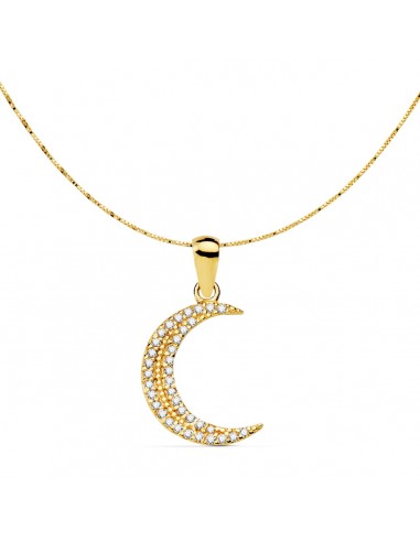 18K COLGANTE AMULETO ORO AMARILLO LUNA CIRCONITA 15X11 MM CADENA VENECIANA 42 3 CM
