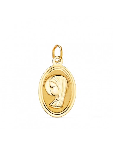 18K MEDALLA ORO AMARILLO OVAL VIRGEN NIÑA CON BORDE BISELADO. 19X12 MM