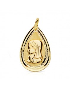 18K MEDALLA ORO AMARILLO VIRGEN NIÑA LAGRIMA BISEL 20X14 MM