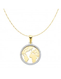 18K COLGANTE MAPAMUNDI ORO BICOLOR BOLA MUNDO CON CIRCONITA 16 MM CAD. VENECIANA 42+3 CM