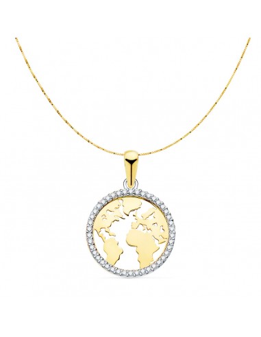18K COLGANTE MAPAMUNDI ORO BICOLOR BOLA MUNDO CON CIRCONITA 16 MM CAD. VENECIANA 42+3 CM