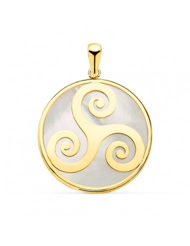 18K COLGANTE AMULETO ORO AMARILLO Y NACAR SIMBOLO CELTA TRISQUEL 20 MM