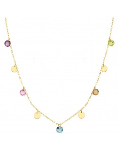 18K GARGANTILLA ORO AMARILLO PLACA CHAPAS 5 MM Y PIEDRAS 5 MM CADENA FORZADA 45CM