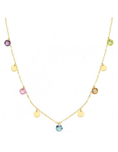 18K GARGANTILLA ORO AMARILLO PLACA CHAPAS 5 MM Y PIEDRAS 5 MM CADENA FORZADA 45CM