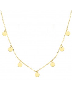18K GARGANTILLA ORO AMARILLO PLACA CHAPAS REDONDAS 5 MM CADENA FORZADA 45CM