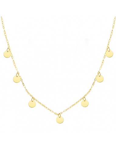 18K GARGANTILLA ORO AMARILLO PLACA CHAPAS REDONDAS 5 MM CADENA FORZADA 45CM