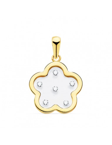 18K COLGANTE AMULETO ORO AMARILLO FLOR AIRSHINE TRANSPARENTE CON CIRCONITA 14X14 MM